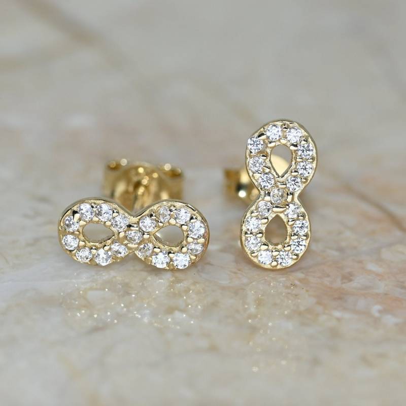 Zierliche 585 Gold Infinity Ohrringe Handgemachter Feiner Schmuck von SelanicaFineJewelry