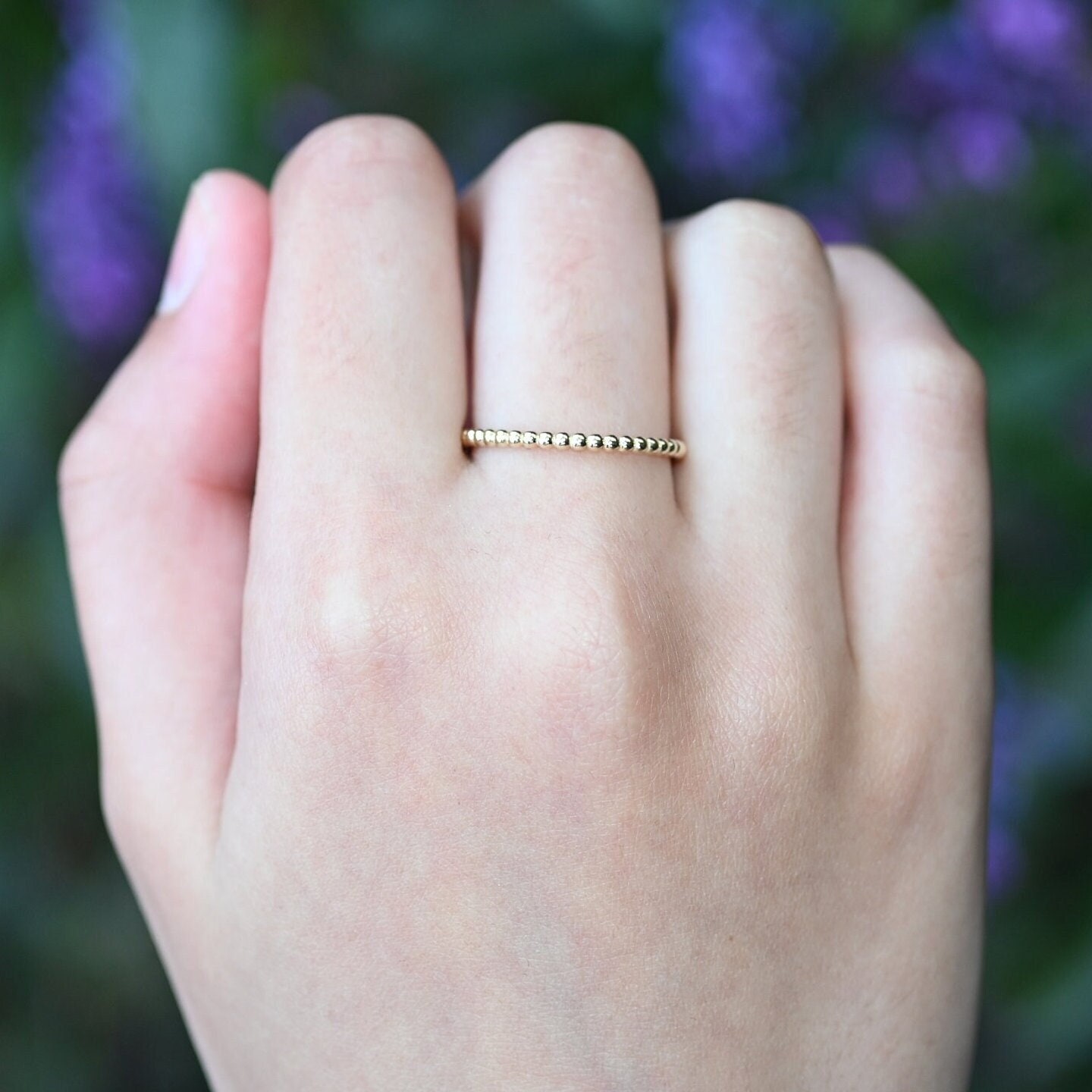 14K Solid Gold Zierliche Perlen Band/Echt Ring Für Sie Handgemachter Feiner Schmuck Von Selanica von SelanicaFineJewelry