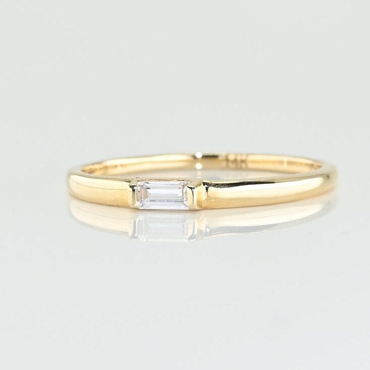 Solid Gold Baguette Ring. Echtes Stapelbar Band, Premium Ring Für Sie, Handgemachte Edlen Schmuck Von Selanica von SelanicaFineJewelry