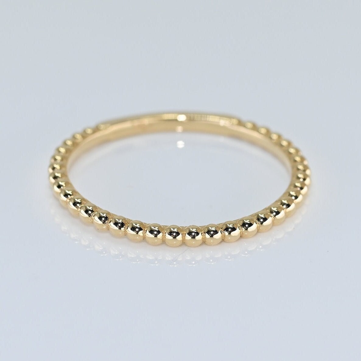 14K Solid Gold Zierlicher Perlen Bandring/Echt Stapelbar Zierlich Ring Für Sie Handgemachter Feiner Schmuck Von Selanica von SelanicaFineJewelry