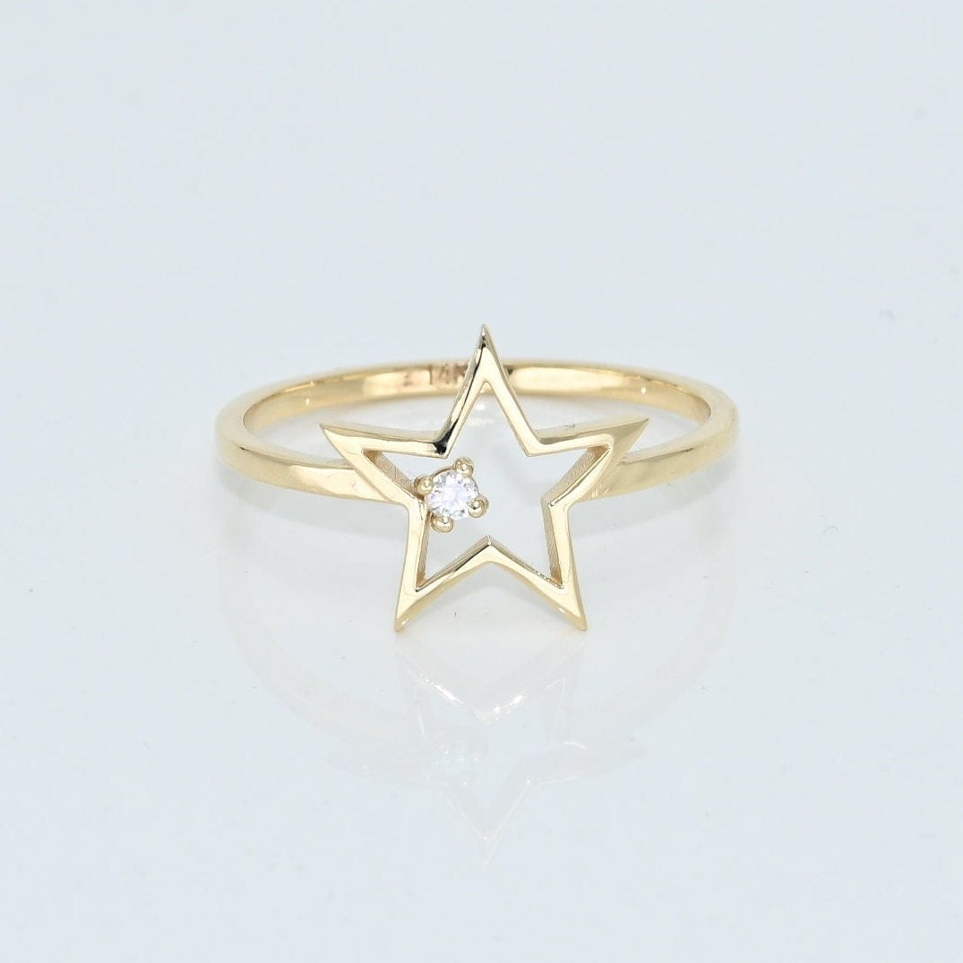 14K Solid Gold Zierlicher Stern Ring, Echtgold Offener Einzigartiges Design Band Für Sie, Handgemachter Edler Schmuck Von Selanica von SelanicaFineJewelry
