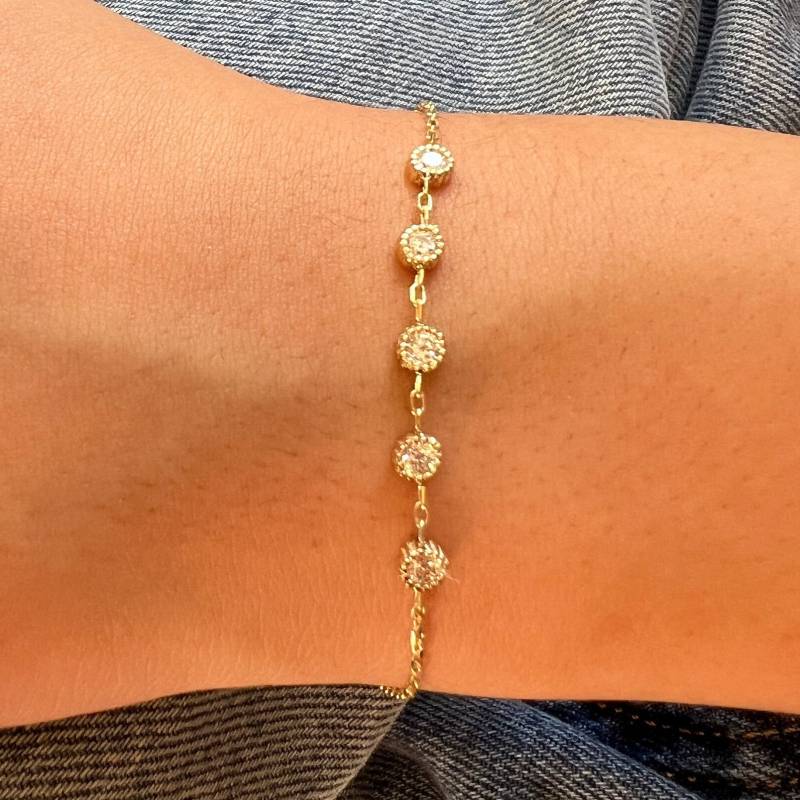 Massives Gold Bezel Armband Zierliche 5-steine Kette, Handgemachtes Schmuckstück von SelanicaFineJewelry