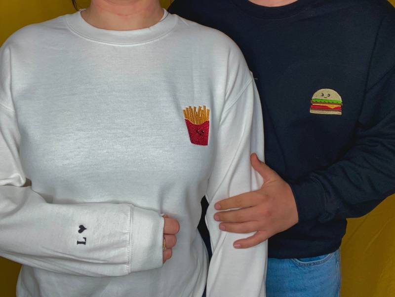 Bestickter Partner Pullover Burger Und Pommes/ Personalisierter Bestickter Sweater/Individueller Partnerhoodie von SelbstbesticktJL