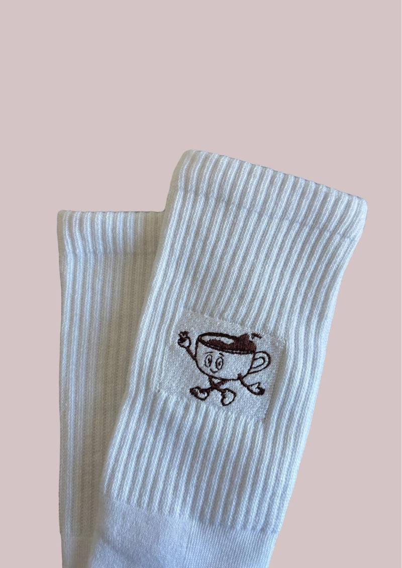 Kaffee Socken Bestickt, Tennissocken, Weiße von SelbstbesticktJL