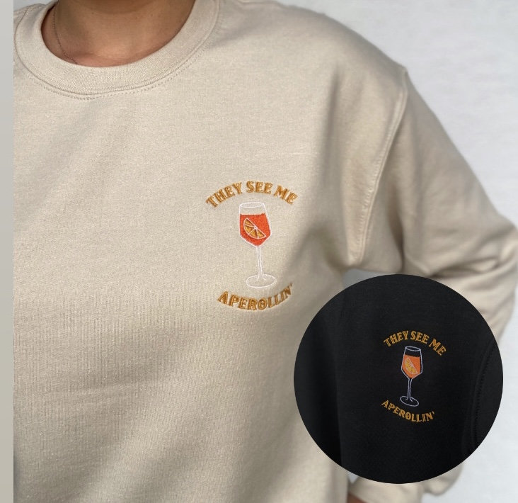Vintage Sweatshirt Aperol Spritz/ Bestickter Pullover They See Me Aperollin' Vintage Sweatshirt Aperol Spritz/ Bestickter Pullover They See Me Aperollin' von SelbstbesticktJL