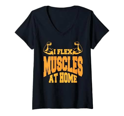 Damen Ich Flexe Muskeln Zuhause Kraft Spruch Lustig T-Shirt mit V-Ausschnitt Damen Ich Flexe Muskeln Zuhause Kraft Spruch Lustig T-Shirt mit V-Ausschnitt von Selbstbewusst Bodybuilder Heimtraining Fans
