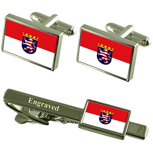 Select Gifts Hesse (Hessen) State Flag Manschettenknöpfe gravierte Krawattenklammer passende Box Set von Select Gifts