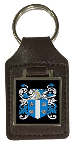 Teague Family Wappen Nachname Wappen Braun Leder Schlüsselanhänger Gravur, silber, Einheitsgröße von Select Gifts