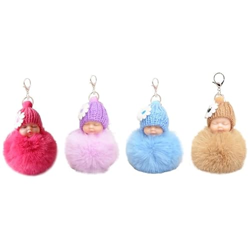 Select Zone Schlüsselanhänger Bommel 4 pcs Schlafende Babypuppe Keychain Plüsch Anhänger Mini Baby Puppe Keychain | Handtasche Anhänger | Flauschige Auto Schlüsselanhänger von Select Zone