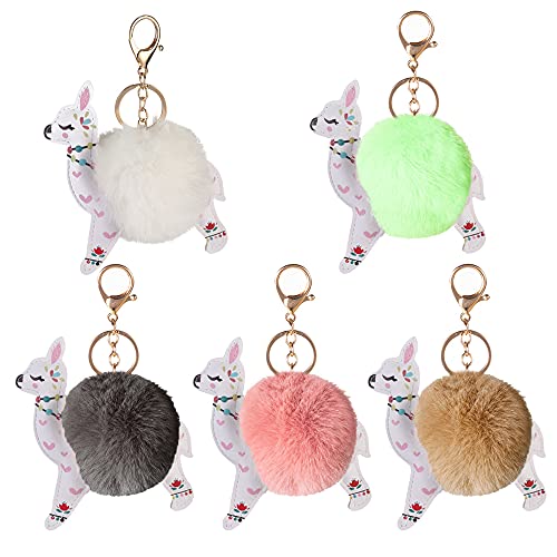 Select Zone Schlüsselanhänger Plüsch 5pcs Alpaka Pom Pom Schlüsselring Anhänger, Schlüsselband Kuscheltieranhänger PU Alpaka Plüschball Metallanhänger, Schlüssel Tasche Dekor von Select Zone