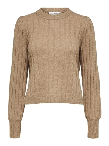 Selected Femme Damen Strickpullover SLFGLOWIE LS Knit O-Neck Taupe (23) S von Selected Femme