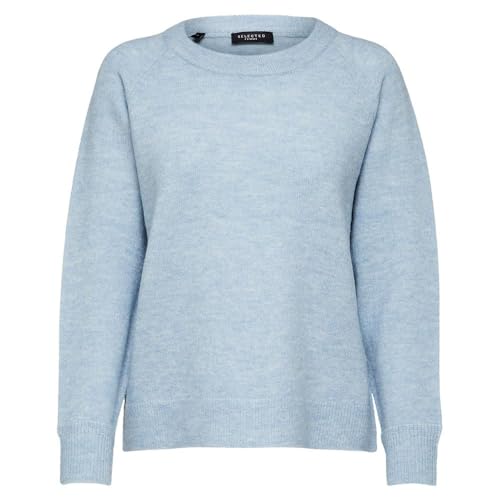 SELECTED FEMME Damen SLFLULU LS Knit O-Neck B NOOS Strickpullover, Cashmere Blue/Detail:Melange, S von SELECTED FEMME