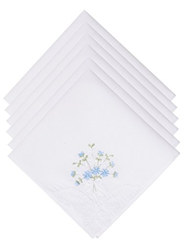 Selected Hanky Damen-Taschentücher aus Baumwolle, bestickt mit Spitze, 6 Stück, Blau mit Blumenmuster von Selected Hanky