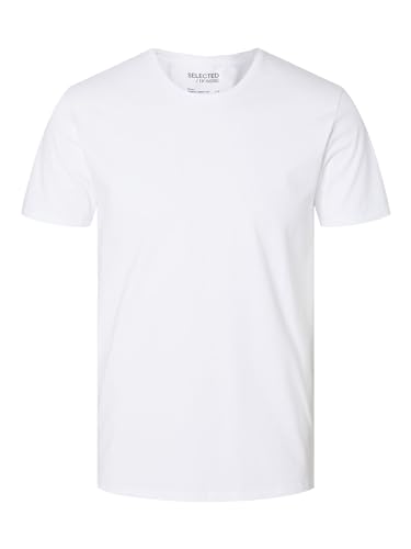 Herren Selected Basic T-Shirt | Einfarbiges Rundhals Kurzarm Shirt SLHNEWPIMA | Jersey Stretch Baumwolle, Farben:Weiß, Größe:L von SELECTED HOMME