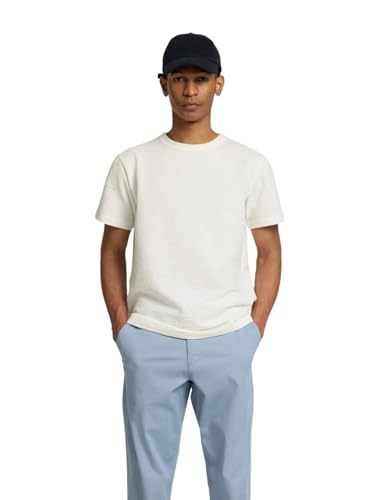 SELECTED HOMME Herren Rundhals T-Shirt SLHSANDER Seersucker - Regular Fit S-XXL, Größe:L, Farbe:Egret 16092769 von SELECTED HOMME