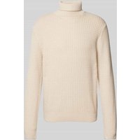 SELECTED HOMME Rollkragenpullover mit Strukturmuster Modell 'ZIG' in Offwhite, Größe XXL von Selected Homme