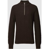 SELECTED HOMME Strickpullover mit Stehkragen und Reißverschluss Modell 'THIM' in Dunkelbraun, Größe XXL von Selected Homme