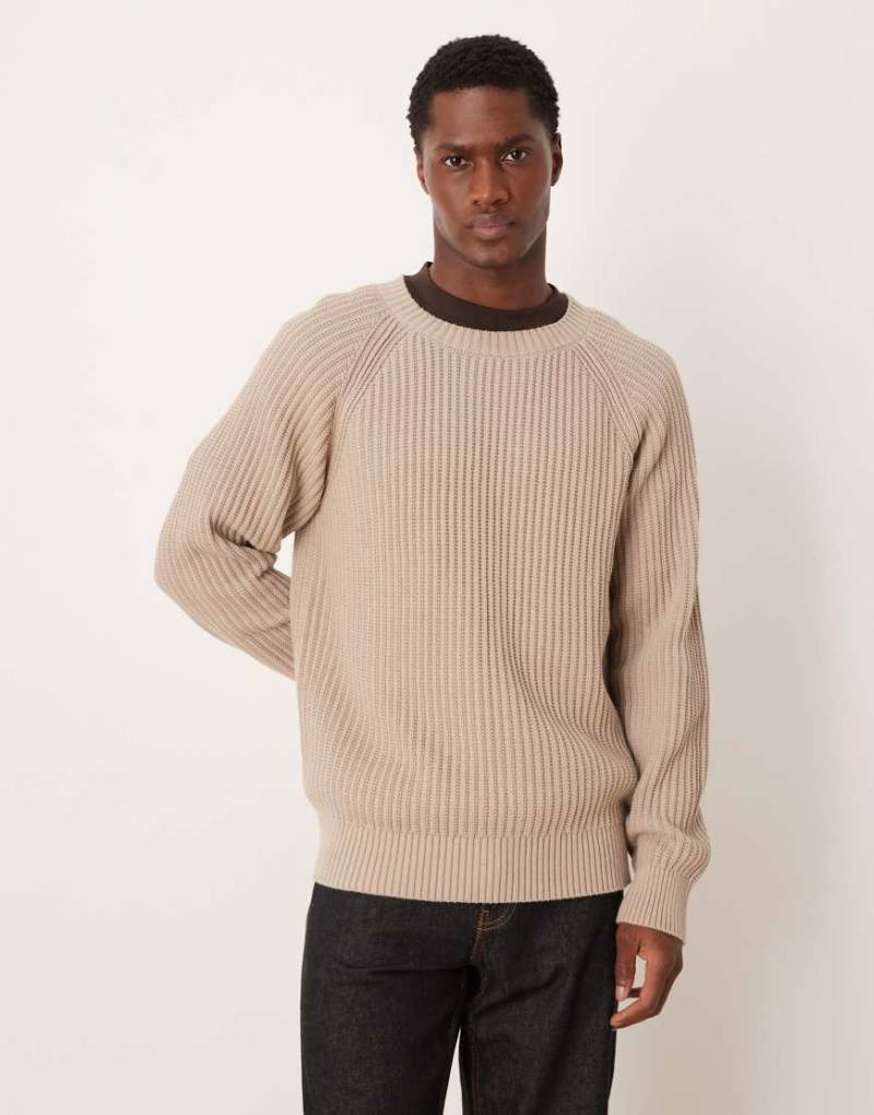 Selected - Gerippter Pullover in Beige mit Raglanärmeln-Neutral von Selected Homme