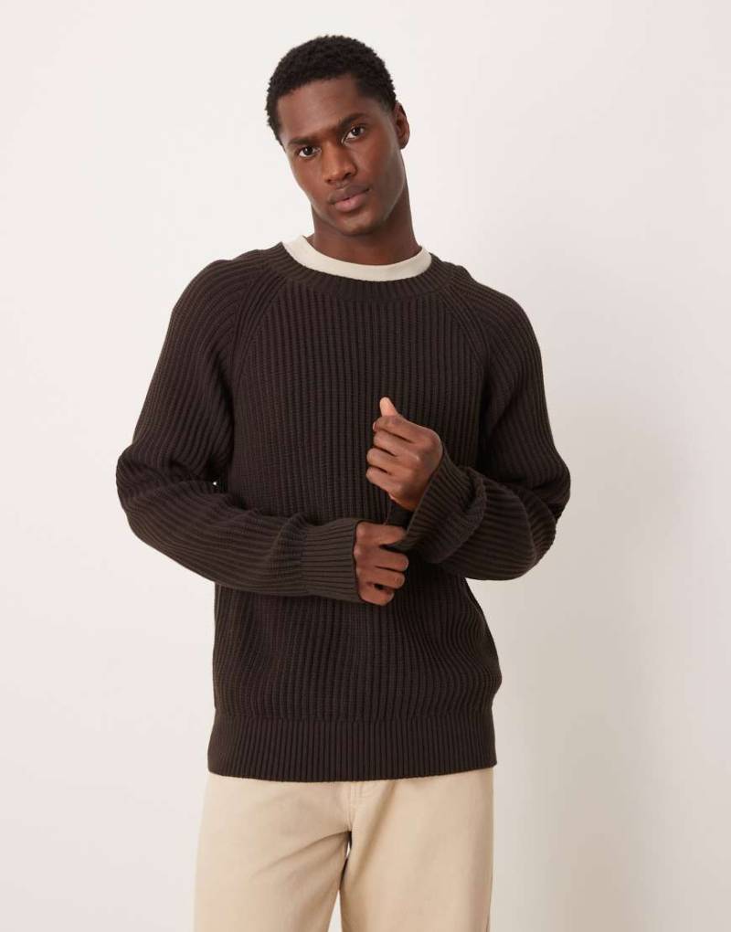 Selected - Gerippter Pullover in Braun mit Raglanärmeln-Brown von Selected Homme