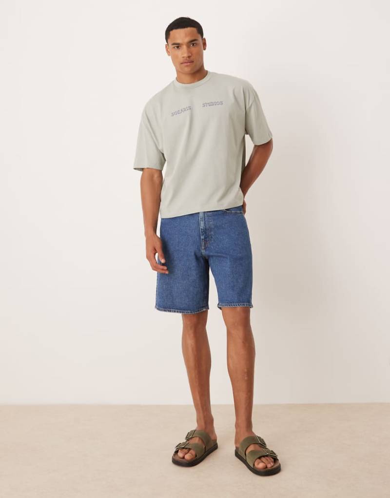 Selected - Alex - Regular-Fit-Jeansshorts in Mittelblau von Selected
