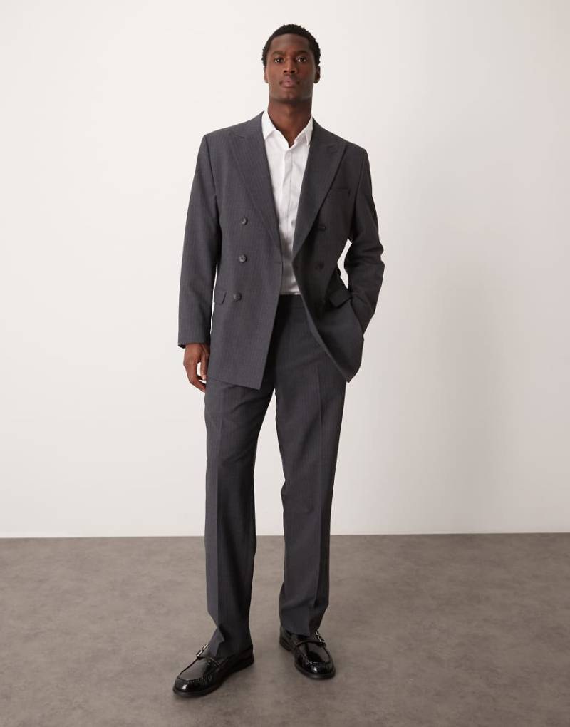 Selected Homme - Anzughose in Grau mit weitem Bein und Nadelstreifen von Selected Homme
