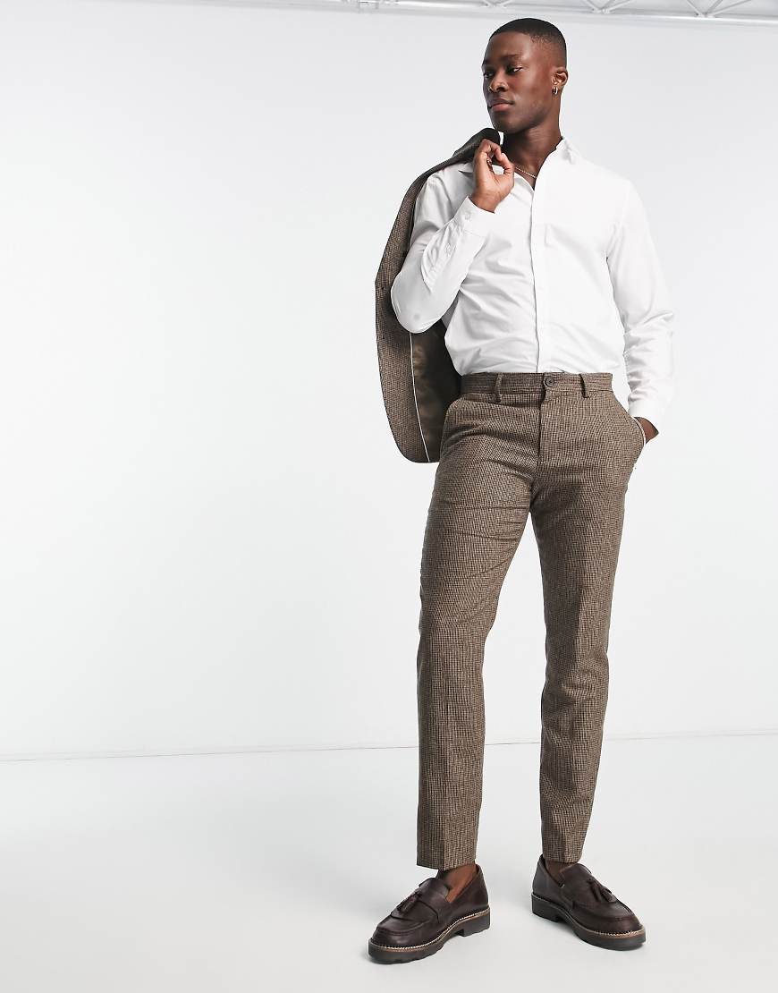 Selected Homme - Braun karierte Anzughose aus Wollmix mit schmalem Schnitt von Selected Homme