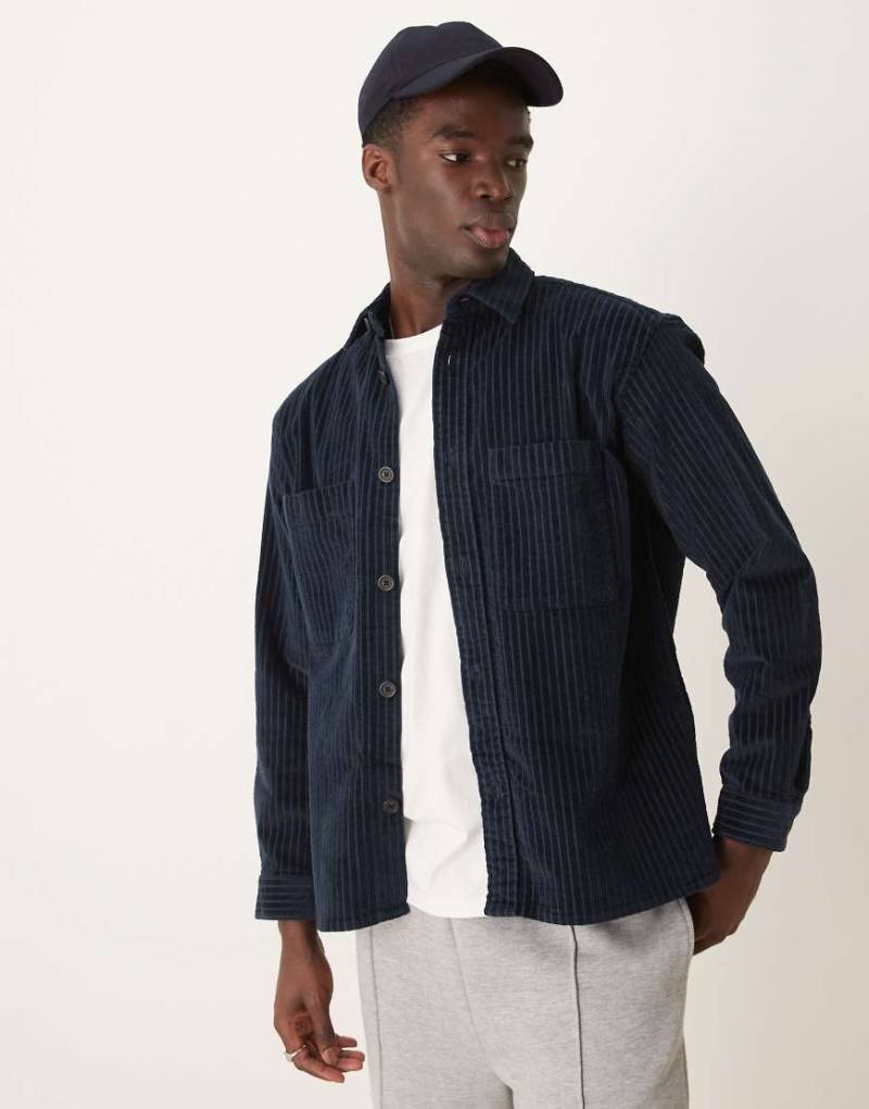 Selected Homme - Cord-Hemdjacke in Marineblau mit Nadelstreifen von Selected Homme