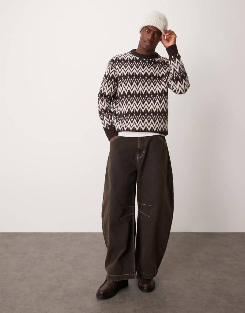 Selected Homme - Gemusterter Strickpullover in Cremeweiß-Braun mit Rundhalsausschnitt von Selected Homme