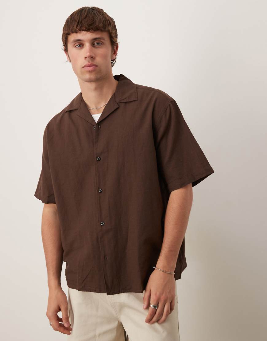 Selected - Hemd aus Leinenmix in Braun mit Reverskragen von Selected