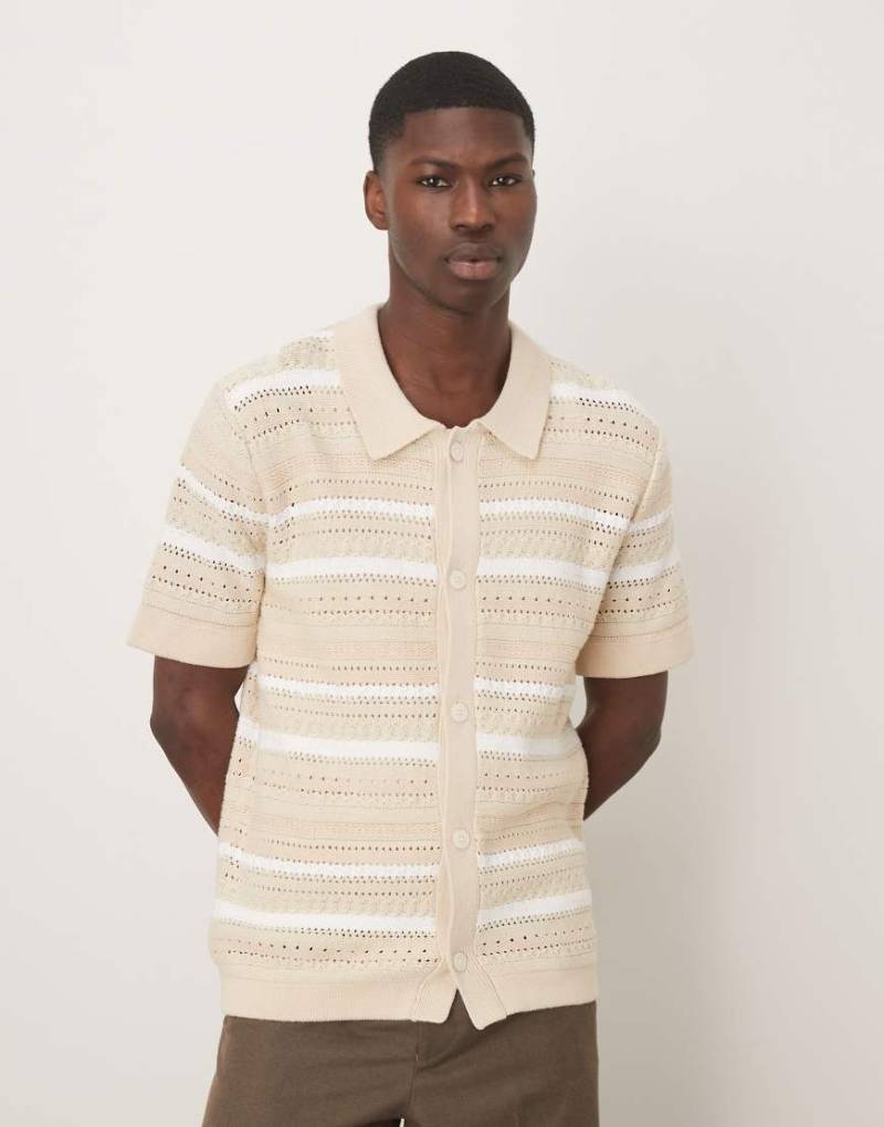 Selected Homme - Hemd aus Strick in Beige mit Streifen-Neutral von Selected Homme