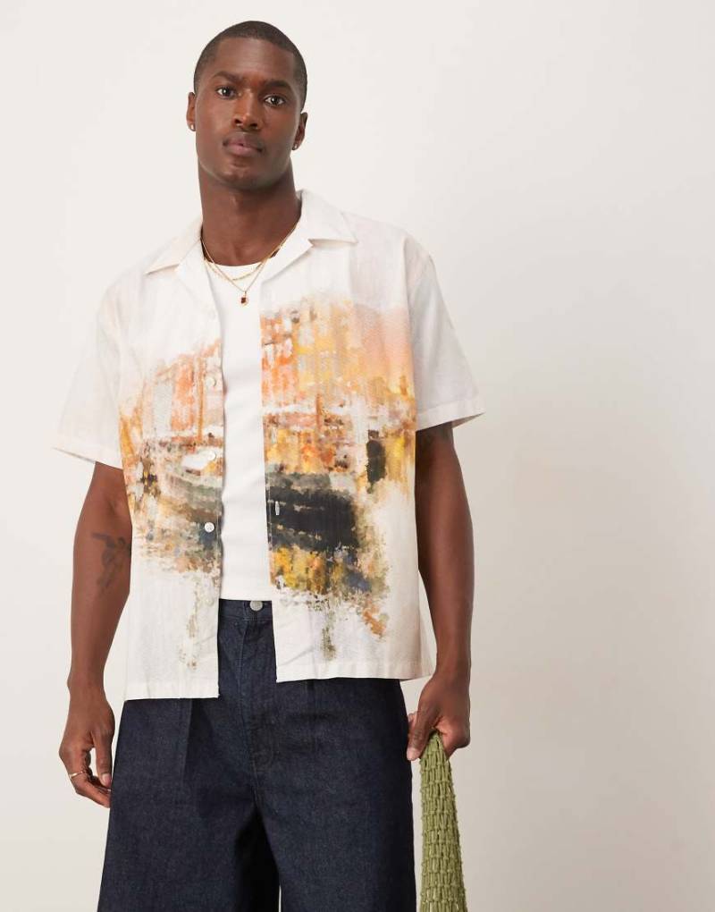 Selected - Hemd mit Reverskragen und Kopenhagen-Kunstprint-Orange von Selected