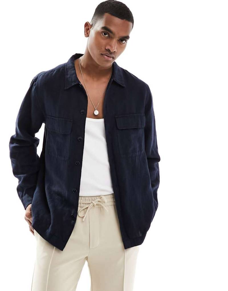 Selected Homme - Hemdjacke aus Leinen-Mix in Marineblau von Selected Homme
