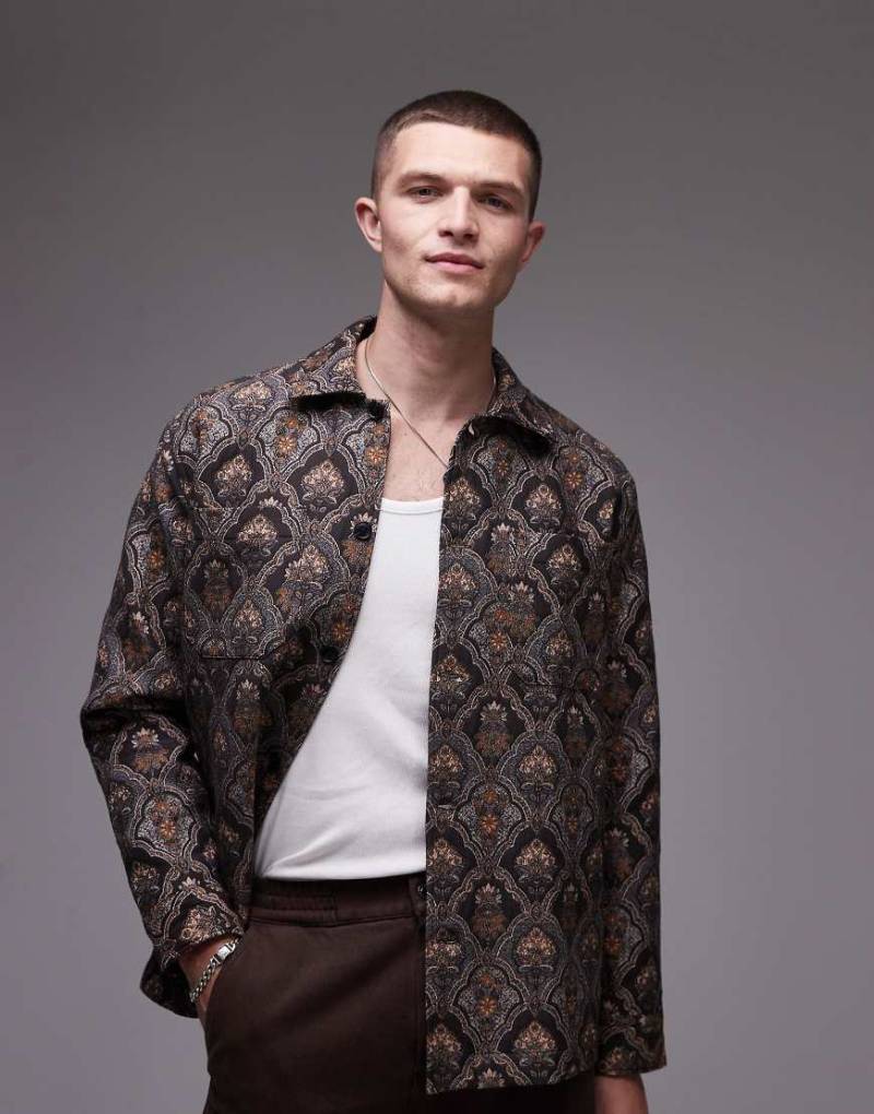Selected Homme - Hemdjacke mit Jacquard-Muster in Braun von Selected Homme