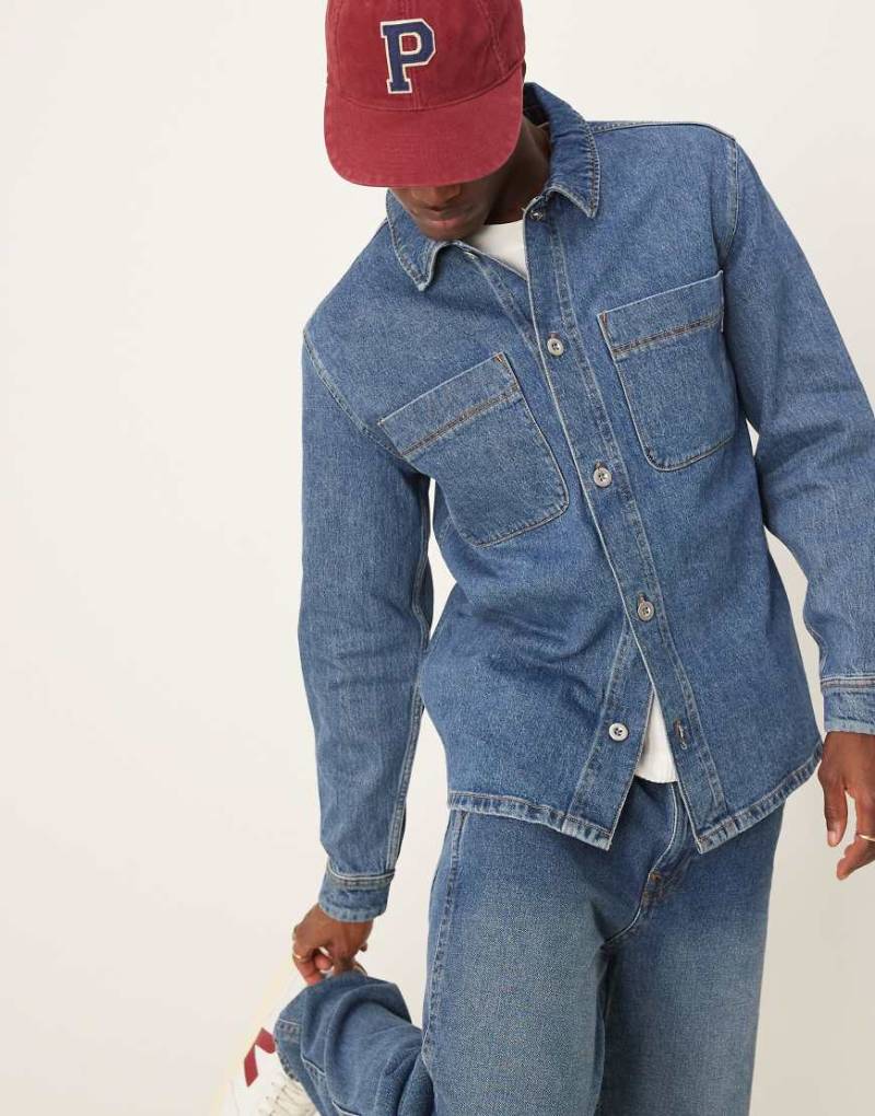 Selected Homme - Kastige Hemdjacke aus Denim in Mittelblau von Selected Homme