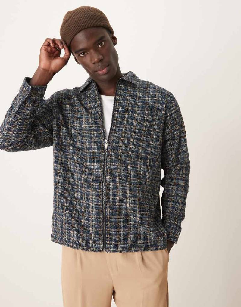 Selected - Kastige Oversize-Hemdjacke in Blau gemischt-Marineblau von Selected