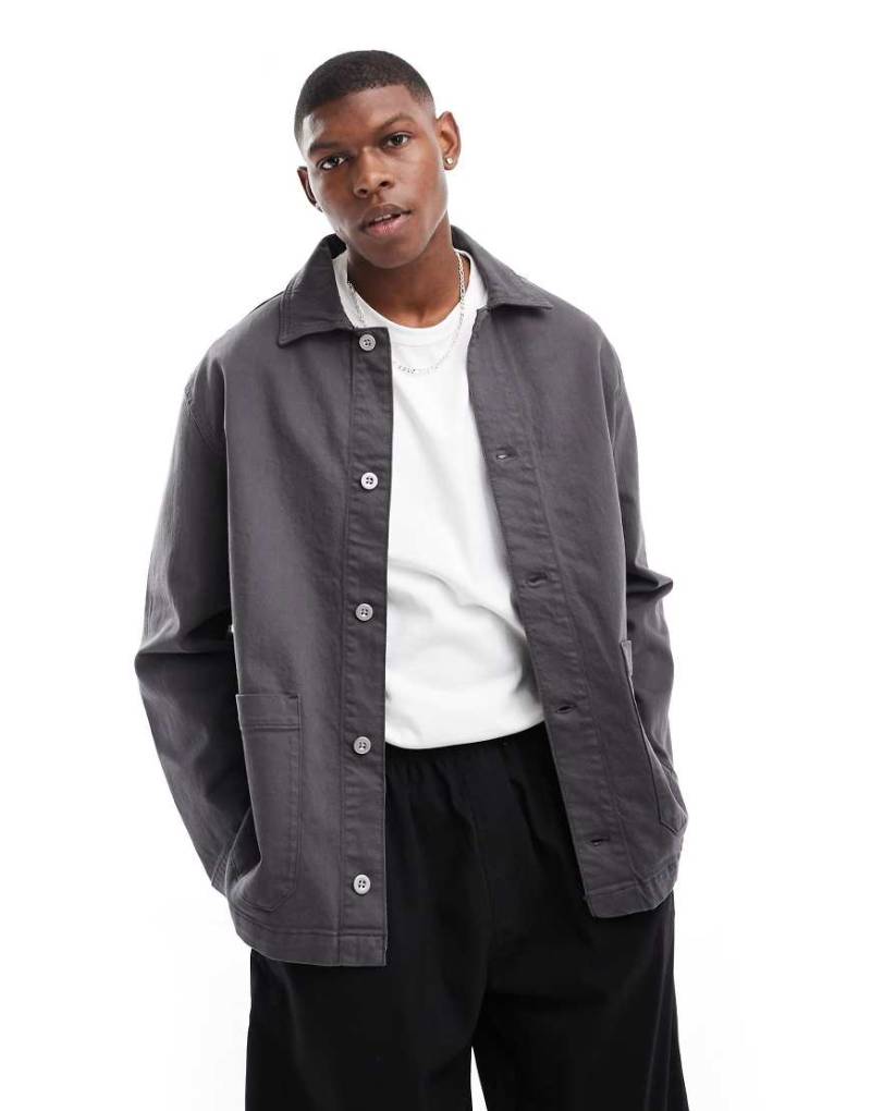 Selected Homme - Kastige Oversize-Hemdjacke in Dunkelgrau von Selected Homme