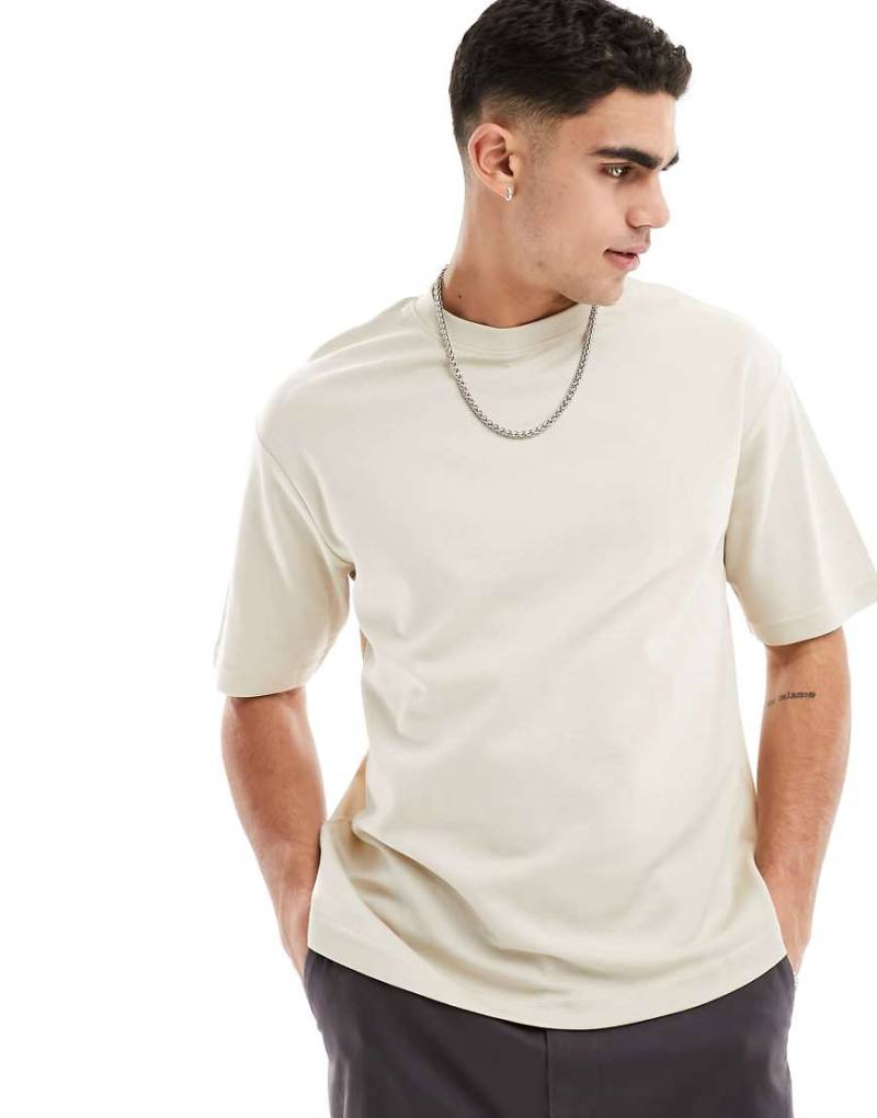 Selected - Kastiges Oversize-T-Shirt in Beige-Neutral von Selected
