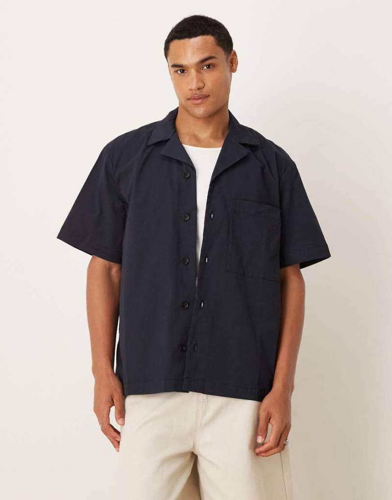 Selected - Kurzärmliges Hemd aus 100% Baumwolle in Marineblau von Selected