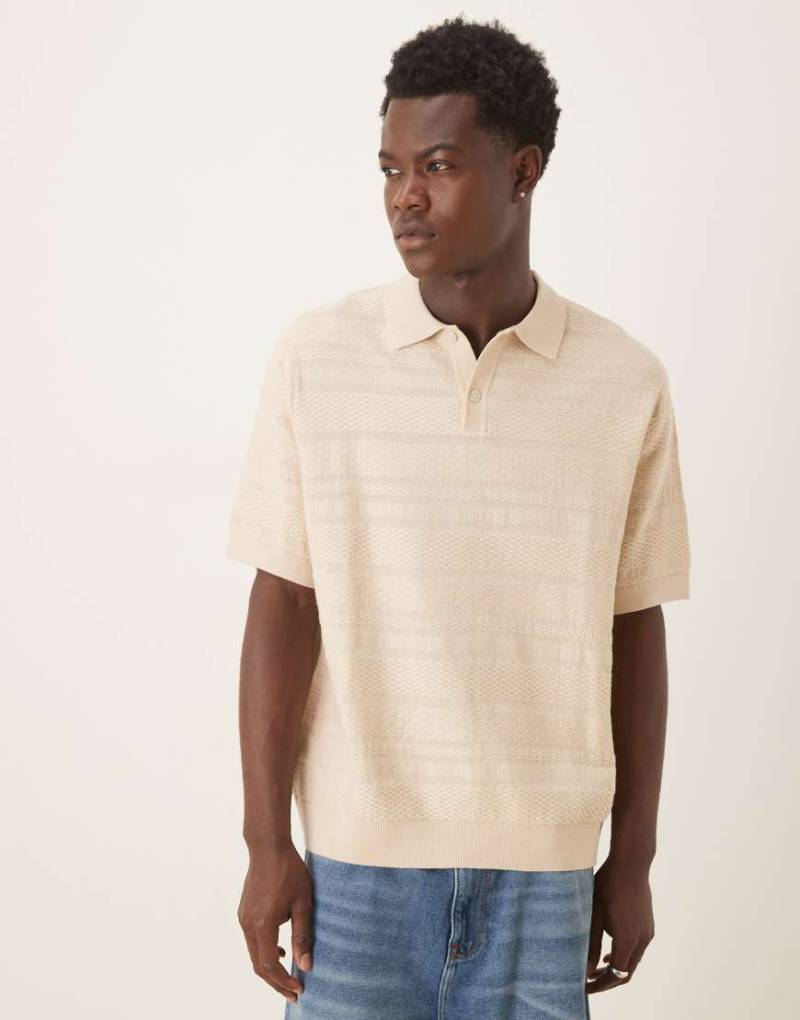 Selected - Kurzärmliges, gestricktes Polohemd aus 100% Baumwolle in Beige-Neutral von Selected