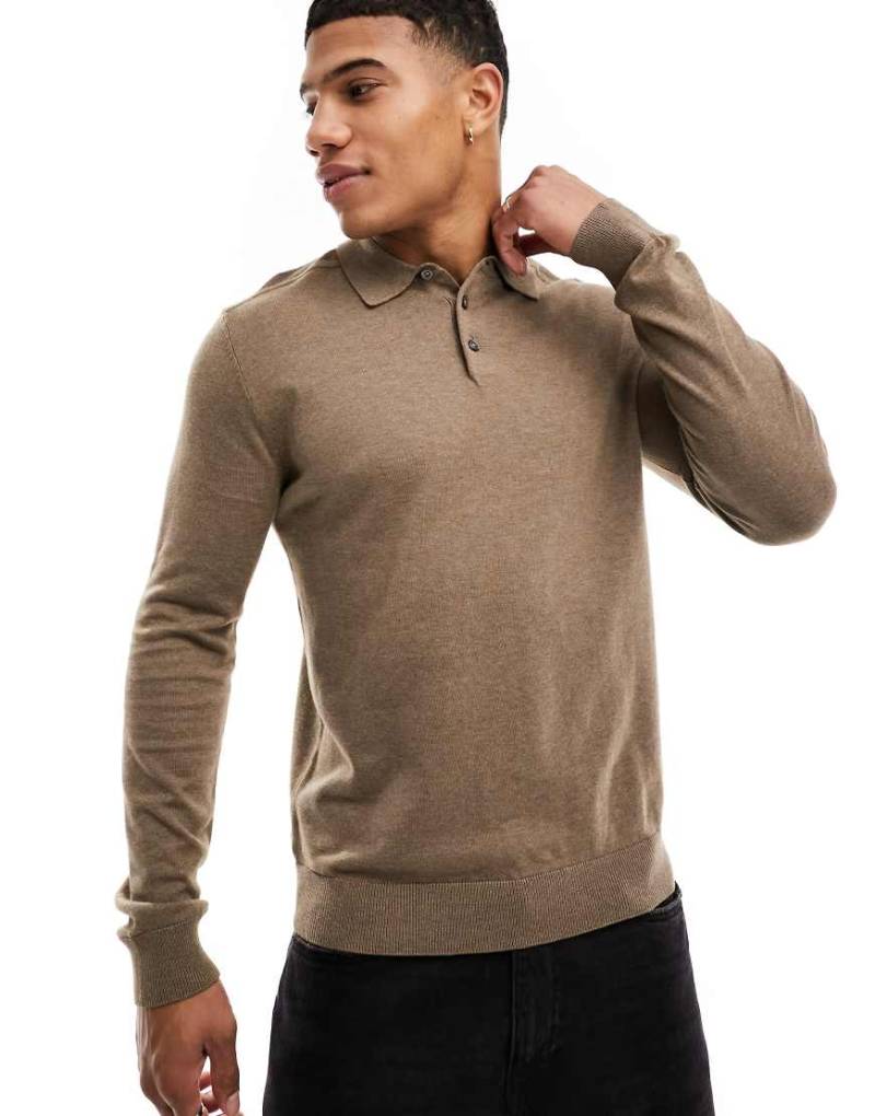 Selected Homme - Langärmliges Strick-Oberteil mit Polokragen in Braun von Selected Homme