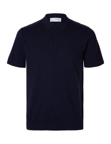 SELETED HOMME Herren Slhberg Knit Noos Poloshirt, Navy Blazer/Detail:Melange, L EU von SELETED HOMME