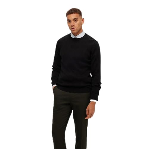 SELETED HOMME Herren SLHBERG Cable Crew Neck NOOS Pullover, Black, Medium von SELETED HOMME