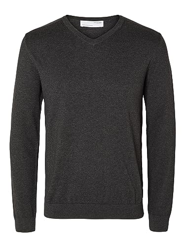 SELETED HOMME Herren SLHBERG LS Knit V-Neck NOOS Pullover, Antracit/Detail:Melange, Small von SELETED HOMME