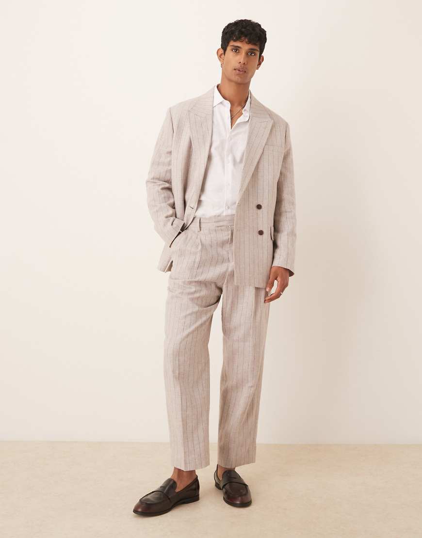 Selected - Relaxed-Fit-Hose aus Leinenmix in Creme mit Nadelstreifen-Weiß von Selected