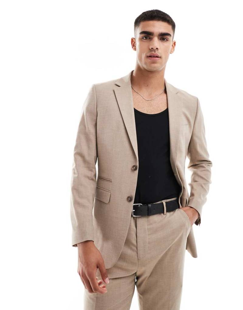 Selected - Schmal geschnittene Anzugjacke aus Wollmix in Beige-Weiß von Selected