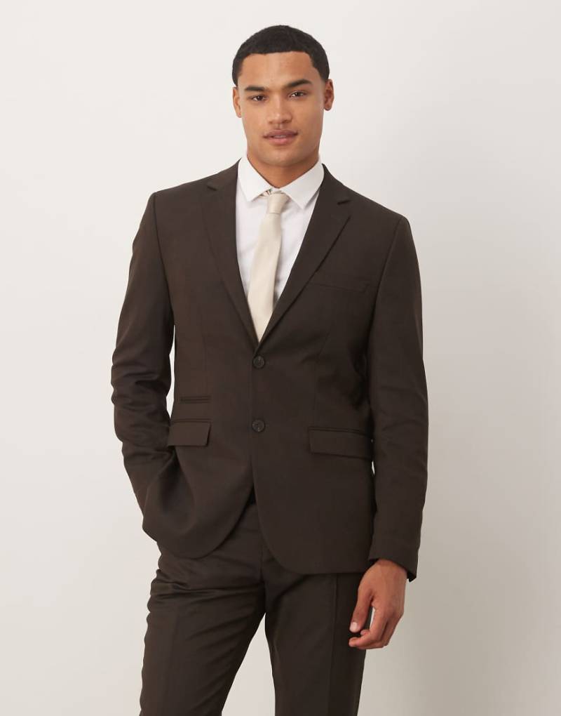 Selected - Slim-Fit-Blazer aus Wollmix in Braun von Selected