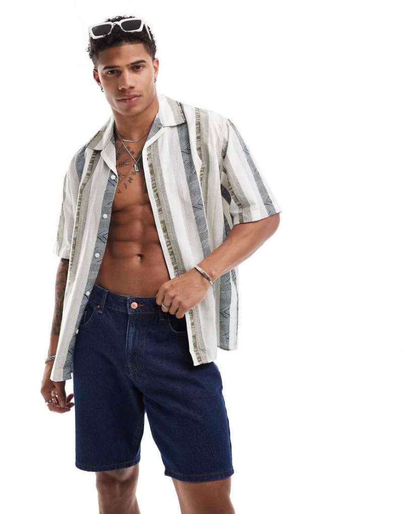 Selected Homme - Oversize-Hemd aus Leinenmix mit Streifenprint und Reverskragen-Weiß von Selected Homme