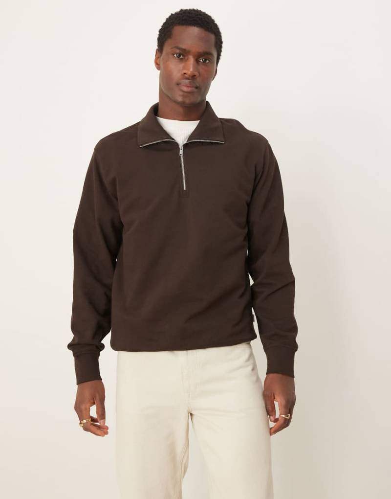 Selected Homme - Oversize-Pullover in Braun mit kurzem Reißverschluss von Selected