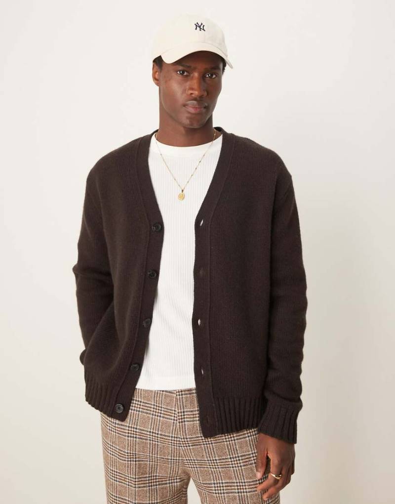 Selected Homme - Oversize-Strickjacke aus Wolle in Braun von Selected Homme
