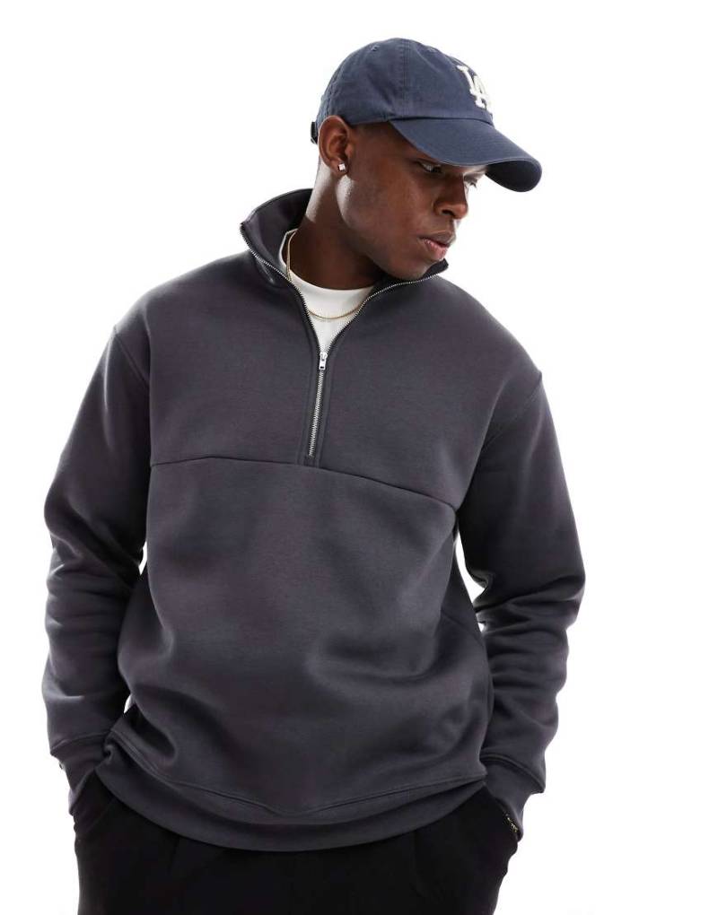Selected Homme - Oversize-Sweatshirt in Anthrazit mit kurzem Reißverschluss-Grau von Selected Homme